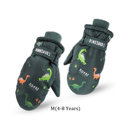 ) Kids Boys Dinosaur Mittens Cartoon Snow Gloves Winter Children Outdoor - Green(4-8 Years