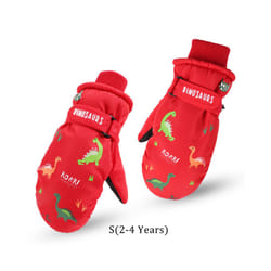 ) Kids Boys Dinosaur Mittens Cartoon Snow Gloves Winter Children Outdoor - Red(2-4 Years
