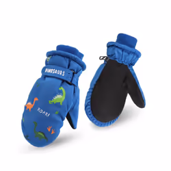 ) Kids Boys Dinosaur Mittens Cartoon Snow Gloves Winter Children Outdoor - Red(2-4 Years
