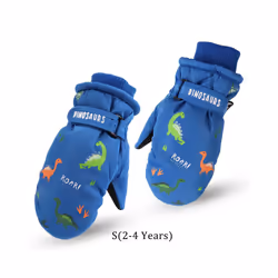 ) Kids Boys Dinosaur Mittens Cartoon Snow Gloves Winter Children Outdoor - Blue(2-4 Years