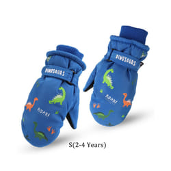 ) Kids Boys Dinosaur Mittens Cartoon Snow Gloves Winter Children Outdoor - Blue(2-4 Years