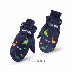 ) Kids Boys Dinosaur Mittens Cartoon Snow Gloves Winter Children Outdoor - Navy(2-4 Years