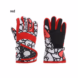 Winter Snow Warm Gloves for Children Aged 3-7 Years Thicken Warm Skiing - red