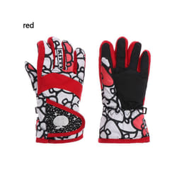 Winter Snow Warm Gloves for Children Aged 3-7 Years Thicken Warm Skiing - red