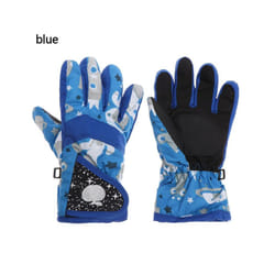 Winter Snow Warm Gloves for Children Aged 3-7 Years Thicken Warm Skiing - blue