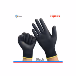 6-30 pairs of nitrile safety coated work gloves, PU gloves and palm coated - S, Black 30 pairs