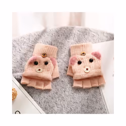 Kids Gloves Winter New 6-12Years Cute Cartoon Baby Boys Girls Flip Gloves - dark green 6-12years
