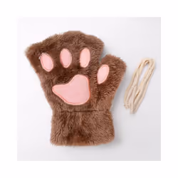 Girls Cute Cat Paw Fluffy Claw Fingerless Gloves Warm Soft Plush Fingerless - One Size, khaki