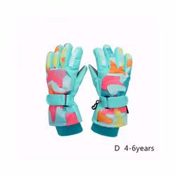 Kids Winter Ski Gloves Waterproof Warm Padded Mitten For Girls Boys Outdoor - D  S 4-6Y