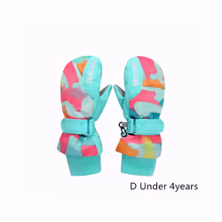 Kids Winter Ski Gloves Waterproof Warm Padded Mitten For Girls Boys Outdoor - D xS Under 4Y