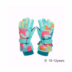Kids Winter Ski Gloves Waterproof Warm Padded Mitten For Girls Boys Outdoor - D  L 10-12Y
