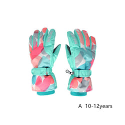 Kids Winter Ski Gloves Waterproof Warm Padded Mitten For Girls Boys Outdoor - A  L 10-12Y
