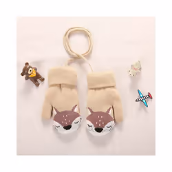 Cartoon Fox Baby Mittens Winter Warm Kids Baby Girl Gloves Knitted Children - style1 khaki