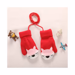 Cartoon Fox Baby Mittens Winter Warm Kids Baby Girl Gloves Knitted Children - style1 red
