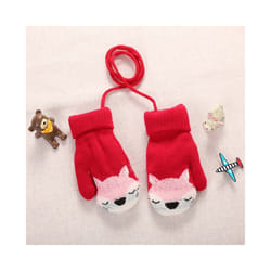 Cartoon Fox Baby Mittens Winter Warm Kids Baby Girl Gloves Knitted Children - style1 red