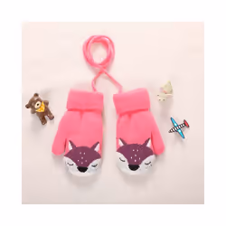 Cartoon Fox Baby Mittens Winter Warm Kids Baby Girl Gloves Knitted Children - style1 peach
