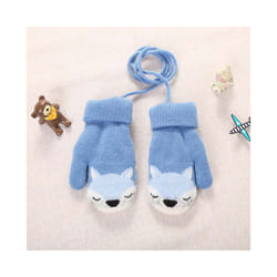Cartoon Fox Baby Mittens Winter Warm Kids Baby Girl Gloves Knitted Children - style1 blue
