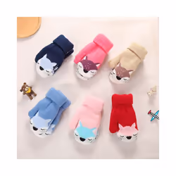 Cartoon Fox Baby Mittens Winter Warm Kids Baby Girl Gloves Knitted Children - style2 white