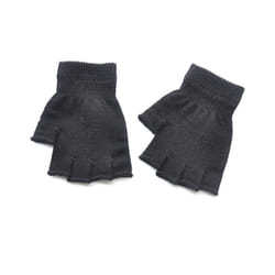 Hot Children Magic Knitted Gloves Kids Stretch Half Finger Glove Winter - One Size, Black