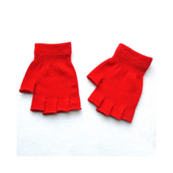 Hot Children Magic Knitted Gloves Kids Stretch Half Finger Glove Winter - One Size, Red