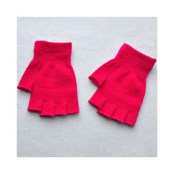 Hot Children Magic Knitted Gloves Kids Stretch Half Finger Glove Winter - One Size, Rose Red