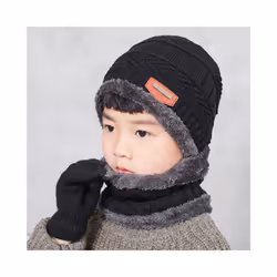 2019 Child Winter Knitted Hat And Scarf Gloves Set Boy Girls Warm Plush - 3-12T, Black 3 Pcs Set
