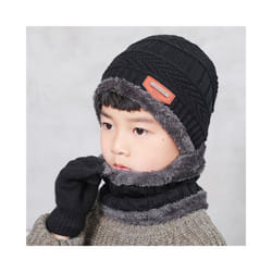 2019 Child Winter Knitted Hat And Scarf Gloves Set Boy Girls Warm Plush - 3-12T, Black 3 Pcs Set