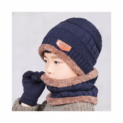 2019 Child Winter Knitted Hat And Scarf Gloves Set Boy Girls Warm Plush - 3-12T, Black 3 Pcs Set