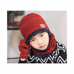 2019 Child Winter Knitted Hat And Scarf Gloves Set Boy Girls Warm Plush - 3-12T, Red 3 Pcs Set