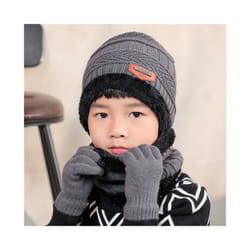 2019 Child Winter Knitted Hat And Scarf Gloves Set Boy Girls Warm Plush - 3-12T, Gray 3 Pcs Set