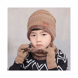 2019 Child Winter Knitted Hat And Scarf Gloves Set Boy Girls Warm Plush - 3-12T, Khaki 3 Pcs Set