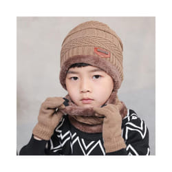 2019 Child Winter Knitted Hat And Scarf Gloves Set Boy Girls Warm Plush - 3-12T, Khaki 3 Pcs Set