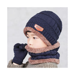 2019 Child Winter Knitted Hat And Scarf Gloves Set Boy Girls Warm Plush - 3-12T, Navy Blue 3 Pcs Set