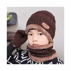 2019 Child Winter Knitted Hat And Scarf Gloves Set Boy Girls Warm Plush - 3-12T, Coffee 3 Pcs Set