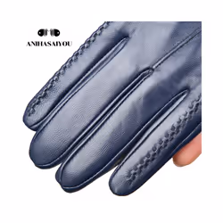 Multicolor women's gloves,50cm long leather gloves,sheepskin women's leather - Dark blue