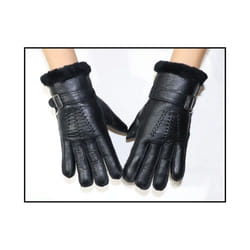 Fur integrated gloves men and women shearling children's gloves winter - One Size, 01 black