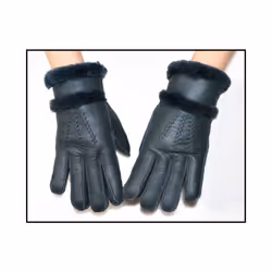Fur integrated gloves men and women shearling children's gloves winter - One Size, 02 dark green