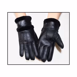 Fur integrated gloves men and women shearling children's gloves winter - One Size, 02 dark green