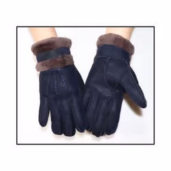 Fur integrated gloves men and women shearling children's gloves winter - One Size, 02 dark blue