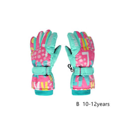 Kids Winter Ski Gloves Waterproof Warm Padded Mitten For Girls Boys Outdoor - B  L 10-12Y