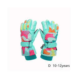 Kids Winter Ski Gloves Waterproof Warm Padded Mitten For Girls Boys Outdoor - D  L 10-12Y