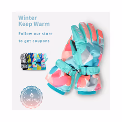 Kids Winter Ski Gloves Waterproof Warm Padded Mitten For Girls Boys Outdoor - F   L 10-12Y