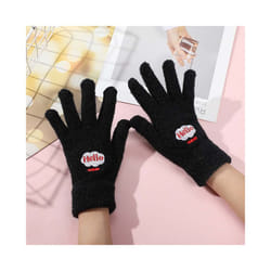 1Pair Winter Warm Plush Gloves Cute Student Japanese Girl Smile Knitted - One Size, black