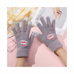 1Pair Winter Warm Plush Gloves Cute Student Japanese Girl Smile Knitted - One Size, purple gray