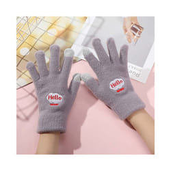 1Pair Winter Warm Plush Gloves Cute Student Japanese Girl Smile Knitted - One Size, purple gray