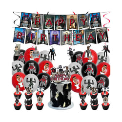Toilet Man Theme Birthday Party Decoration Skibidi toilet Horror Birthday Pull Flag Cake Insert Balloons - Toilet Man Set B