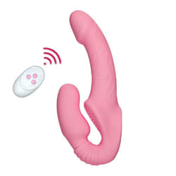 10 Speeds Strapless Strapon Dildo Vibrator Female Double Vibrating G Spot Adult Sex Toys for Women Couple Lesbian - pink, NO Pants