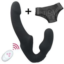 10 Speeds Strapless Strapon Dildo Vibrator Female Double Vibrating G Spot Adult Sex Toys for Women Couple Lesbian - black, With Pants
