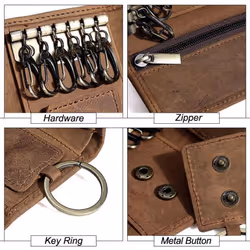 MISFIT Handmade Vintage Genuine Leather Key Holder Men KeyChain Cover Leather Key Wallet Men Key Case Bag Women Key Organizer - brown
