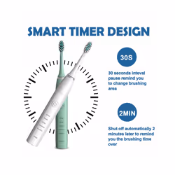 Sonic Electric Toothbrush Cleaning Brush For Adult Automatic Rechargeable - Green 4 Head